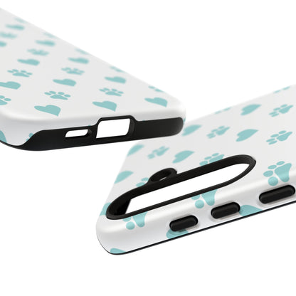 Mint Green Paw Print & Heart Samsung Galaxy Case – Cute Pet Lover’s Design - BOGO Cases