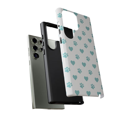 Mint Green Paw Print & Heart Samsung Galaxy Case – Cute Pet Lover’s Design - BOGO Cases