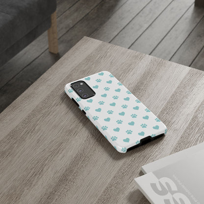 Mint Green Paw Print & Heart Samsung Galaxy Case – Cute Pet Lover’s Design - BOGO Cases