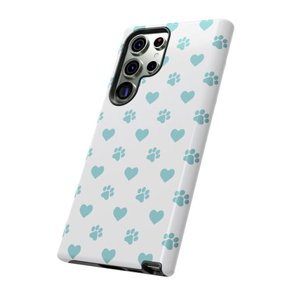 Mint Green Paw Print & Heart Samsung Galaxy Case – Cute Pet Lover’s Design - BOGO Cases