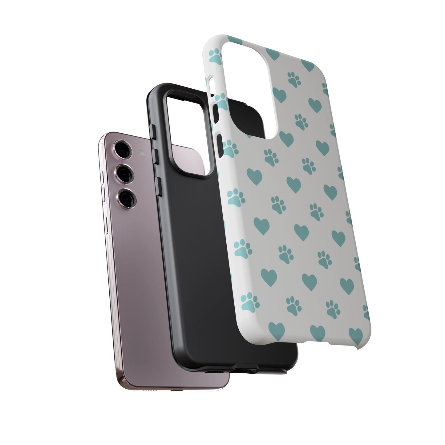 Mint Green Paw Print & Heart Samsung Galaxy Case – Cute Pet Lover’s Design - BOGO Cases