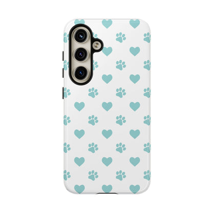 Mint Green Paw Print & Heart Samsung Galaxy Case – Cute Pet Lover’s Design - BOGO Cases