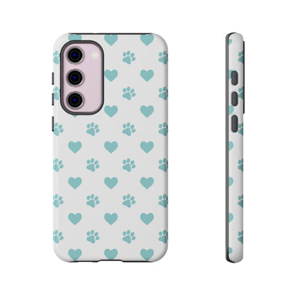 Mint Green Paw Print & Heart Samsung Galaxy Case – Cute Pet Lover’s Design - BOGO Cases