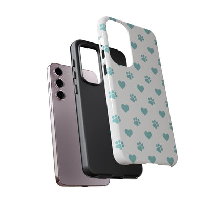 Mint Green Paw Print & Heart Samsung Galaxy Case – Cute Pet Lover’s Design - BOGO Cases