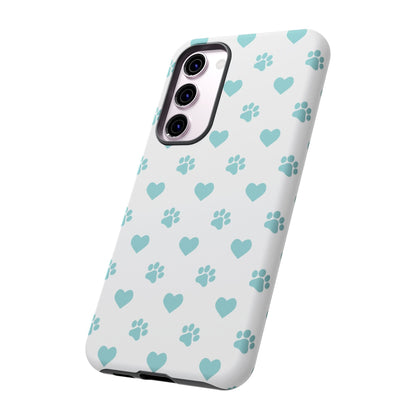 Mint Green Paw Print & Heart Samsung Galaxy Case – Cute Pet Lover’s Design - BOGO Cases