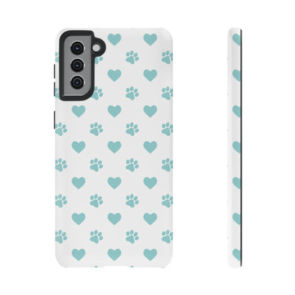 Mint Green Paw Print & Heart Samsung Galaxy Case – Cute Pet Lover’s Design - BOGO Cases