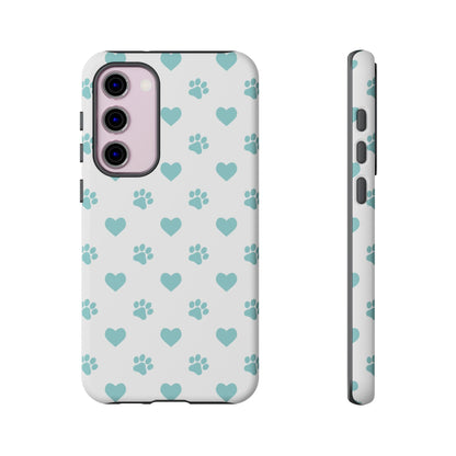 Mint Green Paw Print & Heart Samsung Galaxy Case – Cute Pet Lover’s Design - BOGO Cases