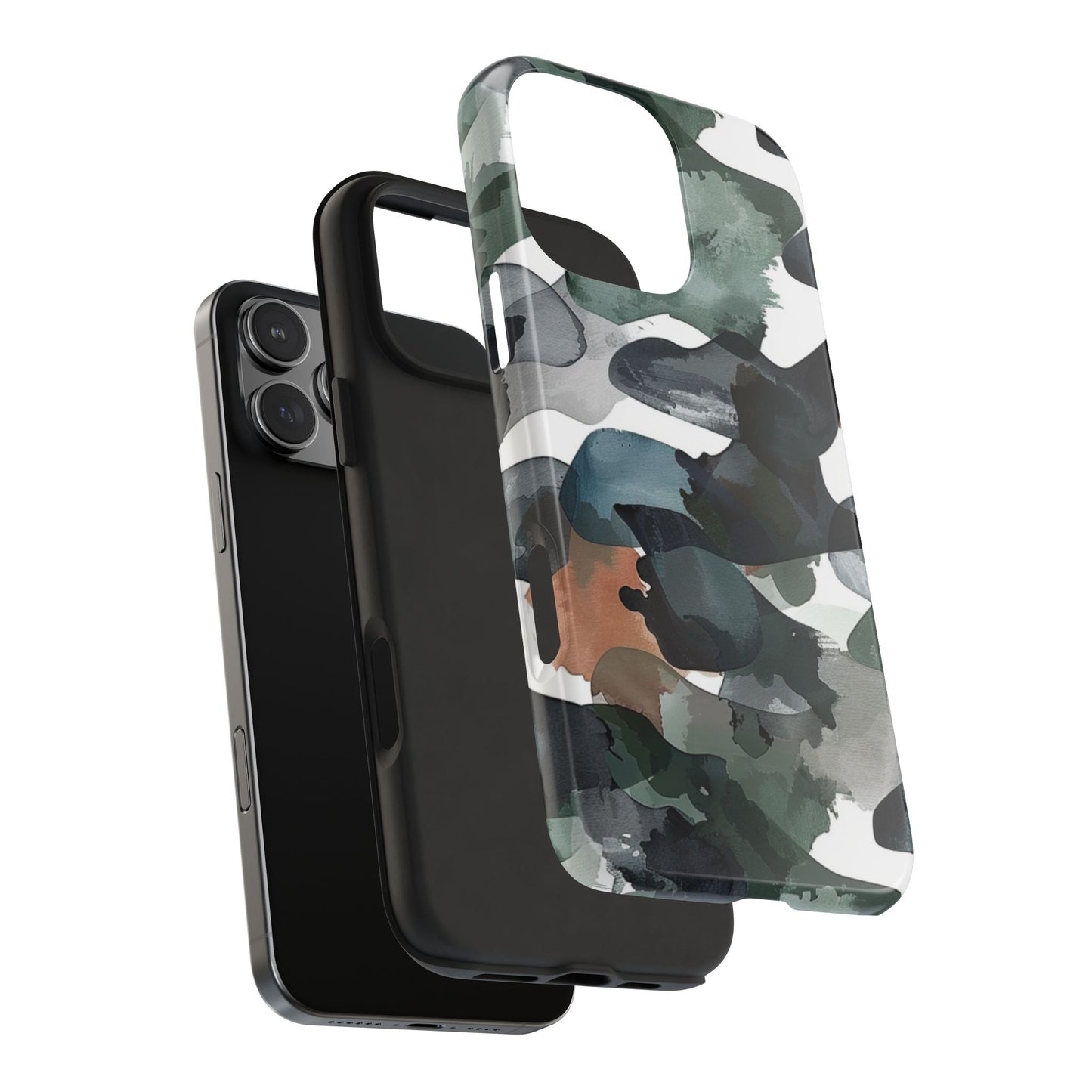 Moody Abstract Watercolor iPhone Case – Earthy Green and Charcoal Design - BOGO Cases