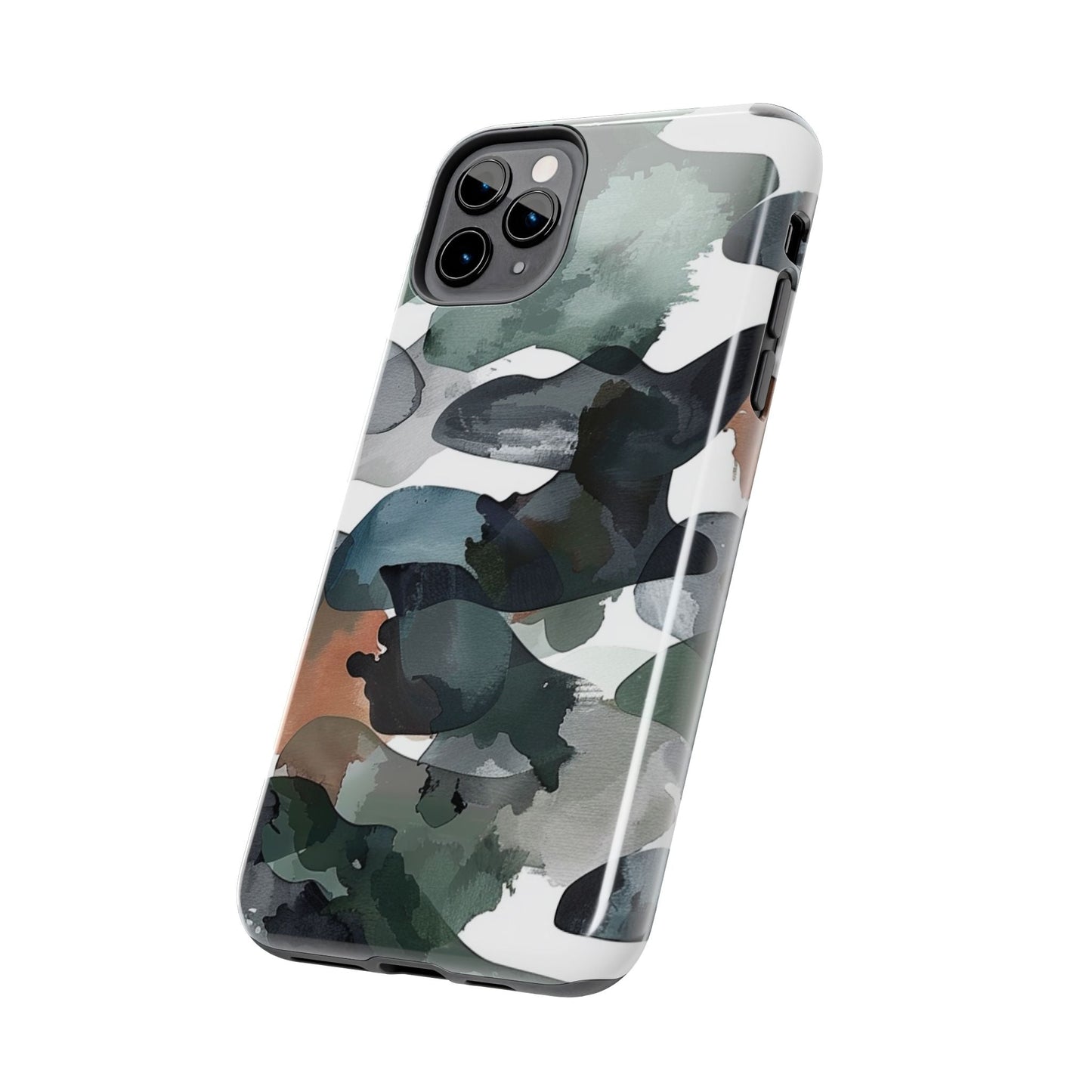 Moody Abstract Watercolor iPhone Case – Earthy Green and Charcoal Design - BOGO Cases