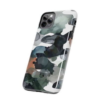 Moody Abstract Watercolor iPhone Case – Earthy Green and Charcoal Design - BOGO Cases