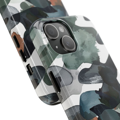 Moody Abstract Watercolor iPhone Case – Earthy Green and Charcoal Design - BOGO Cases