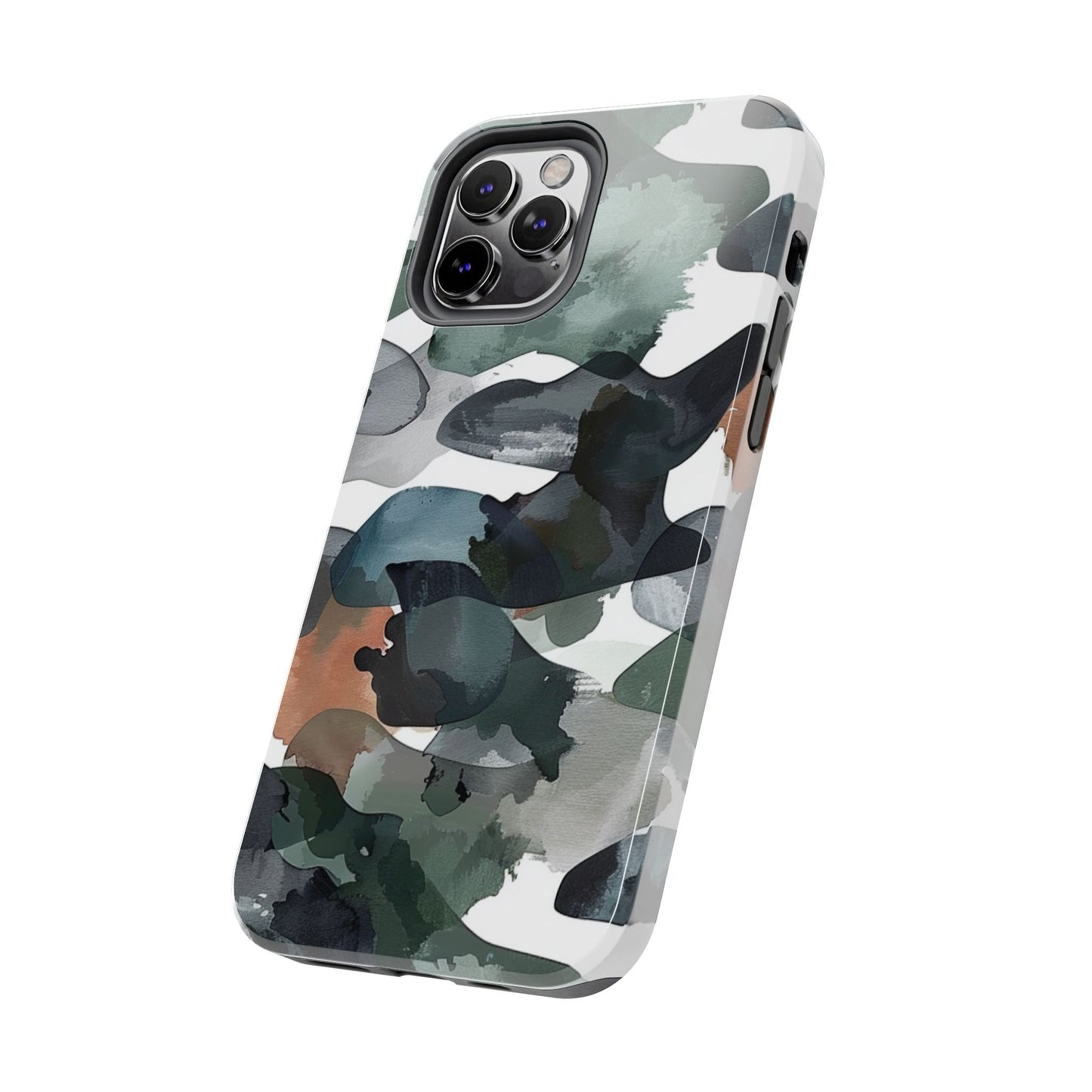 Moody Abstract Watercolor iPhone Case – Earthy Green and Charcoal Design - BOGO Cases