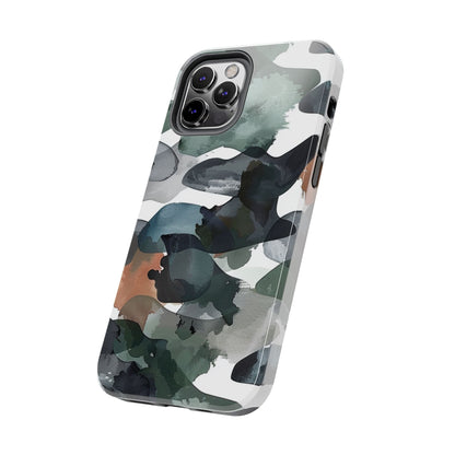 Moody Abstract Watercolor iPhone Case – Earthy Green and Charcoal Design - BOGO Cases