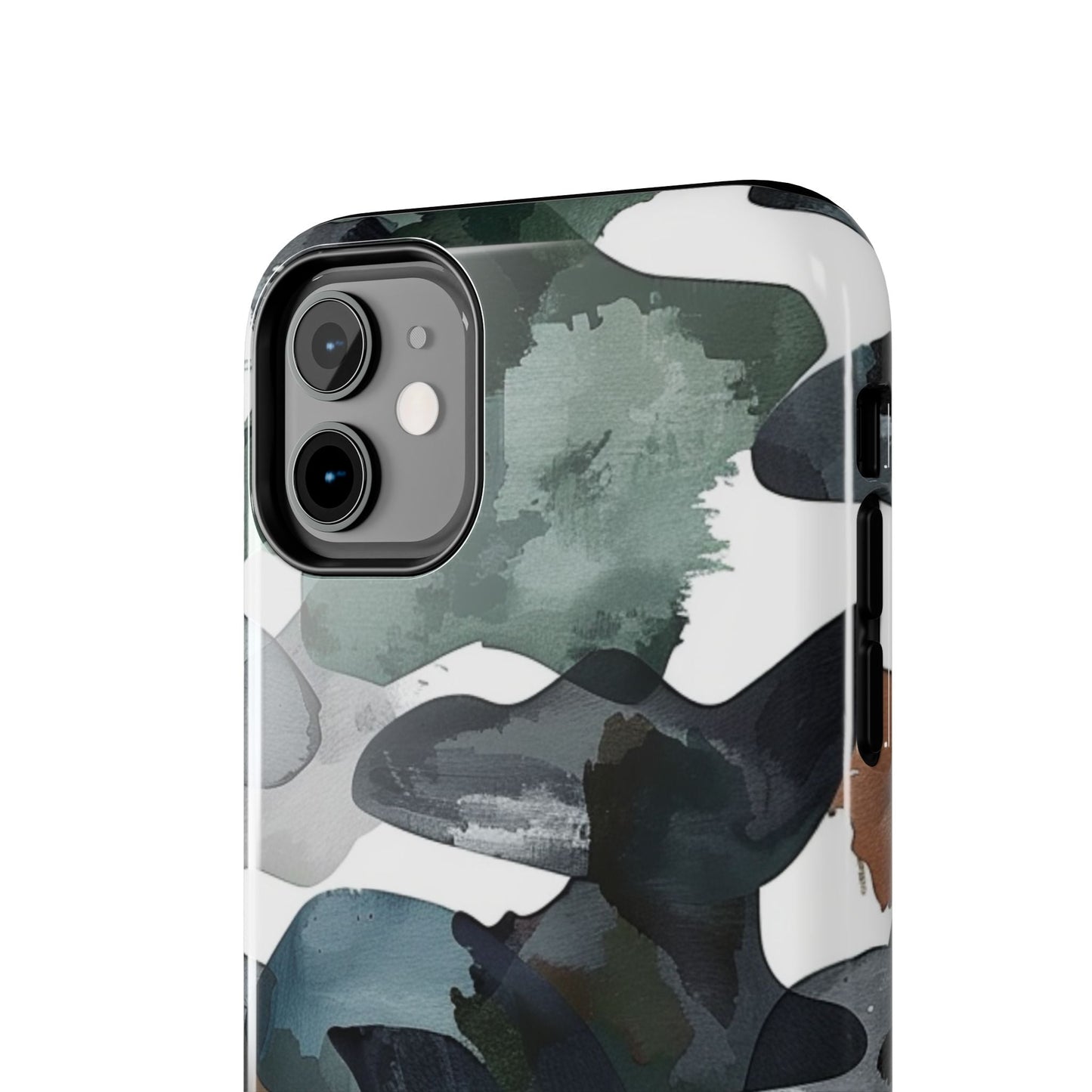 Moody Abstract Watercolor iPhone Case – Earthy Green and Charcoal Design - BOGO Cases