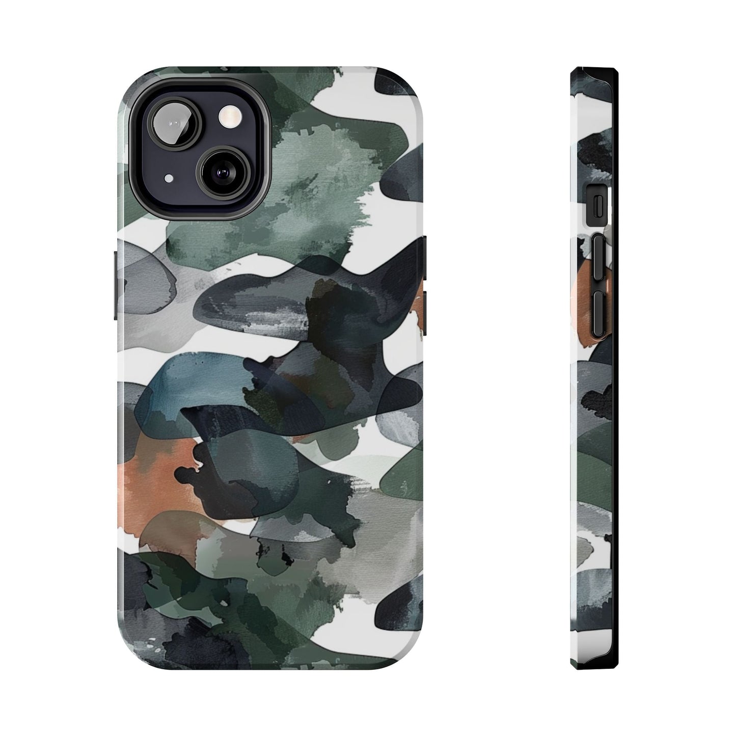 Moody Abstract Watercolor iPhone Case – Earthy Green and Charcoal Design - BOGO Cases