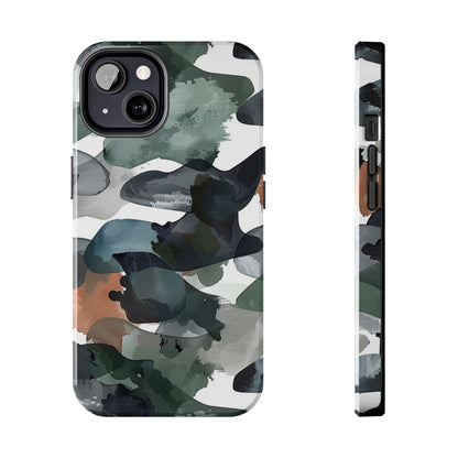 Moody Abstract Watercolor iPhone Case – Earthy Green and Charcoal Design - BOGO Cases