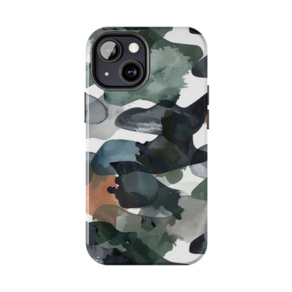 Moody Abstract Watercolor iPhone Case – Earthy Green and Charcoal Design - BOGO Cases