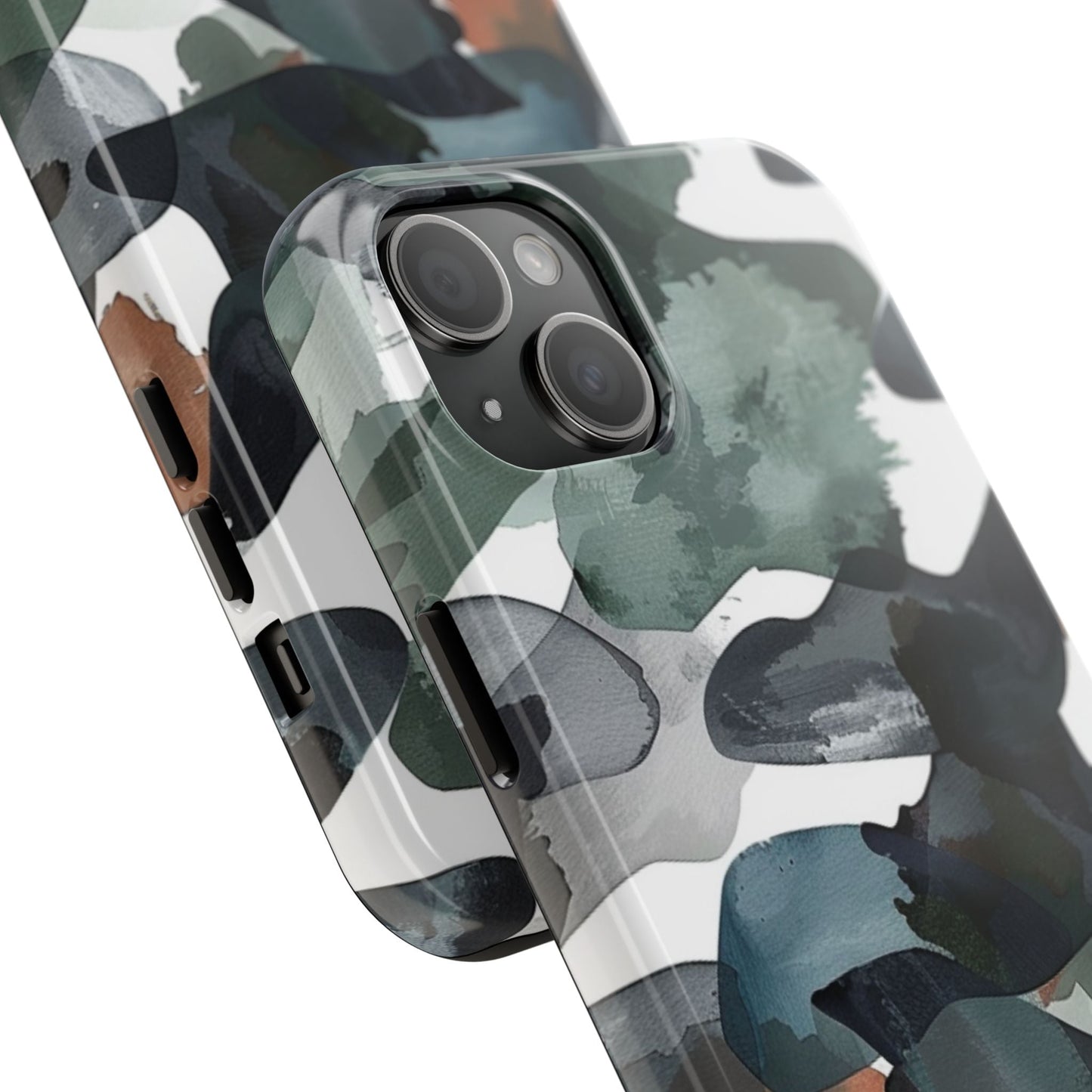 Moody Abstract Watercolor iPhone Case – Earthy Green and Charcoal Design - BOGO Cases