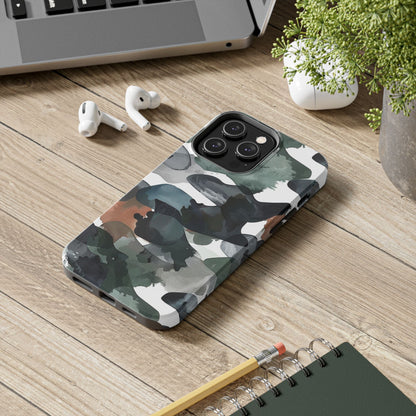 Moody Abstract Watercolor iPhone Case – Earthy Green and Charcoal Design - BOGO Cases