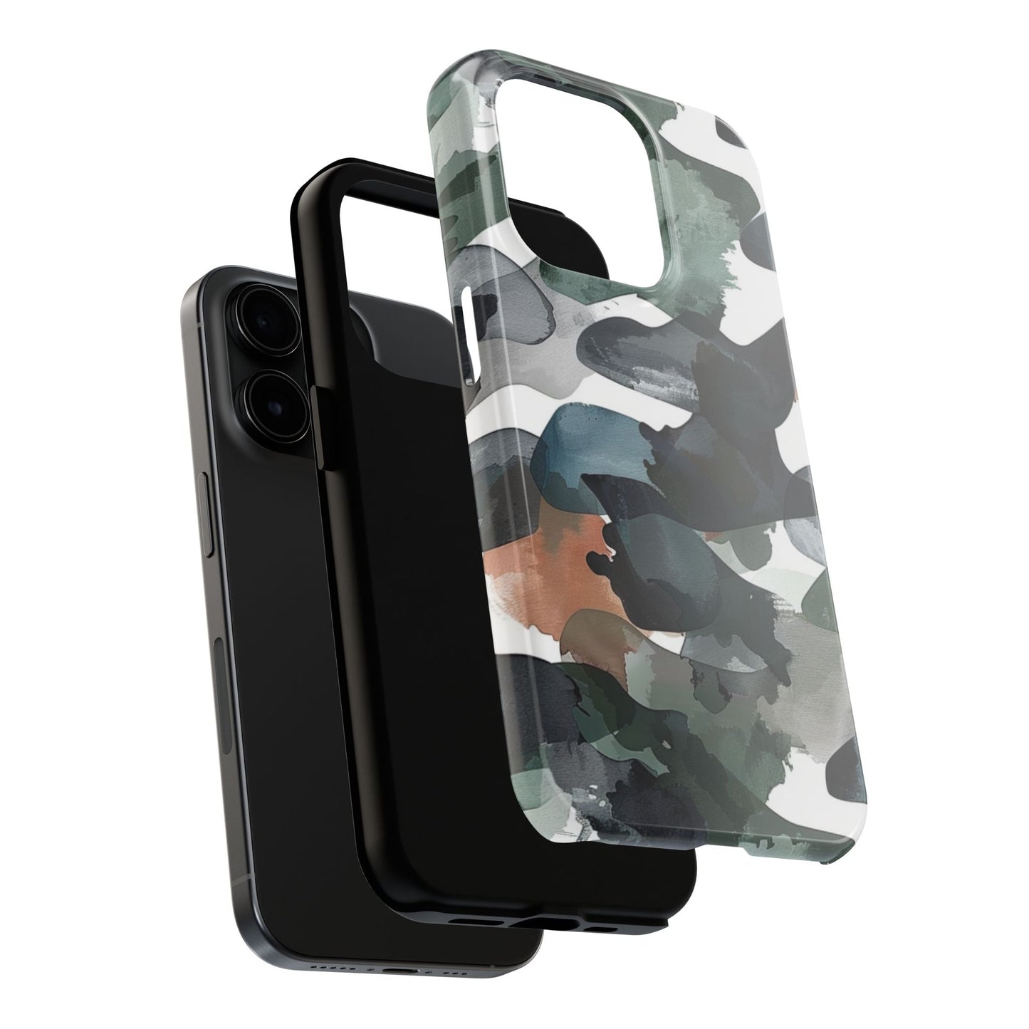 Moody Abstract Watercolor iPhone Case – Earthy Green and Charcoal Design - BOGO Cases
