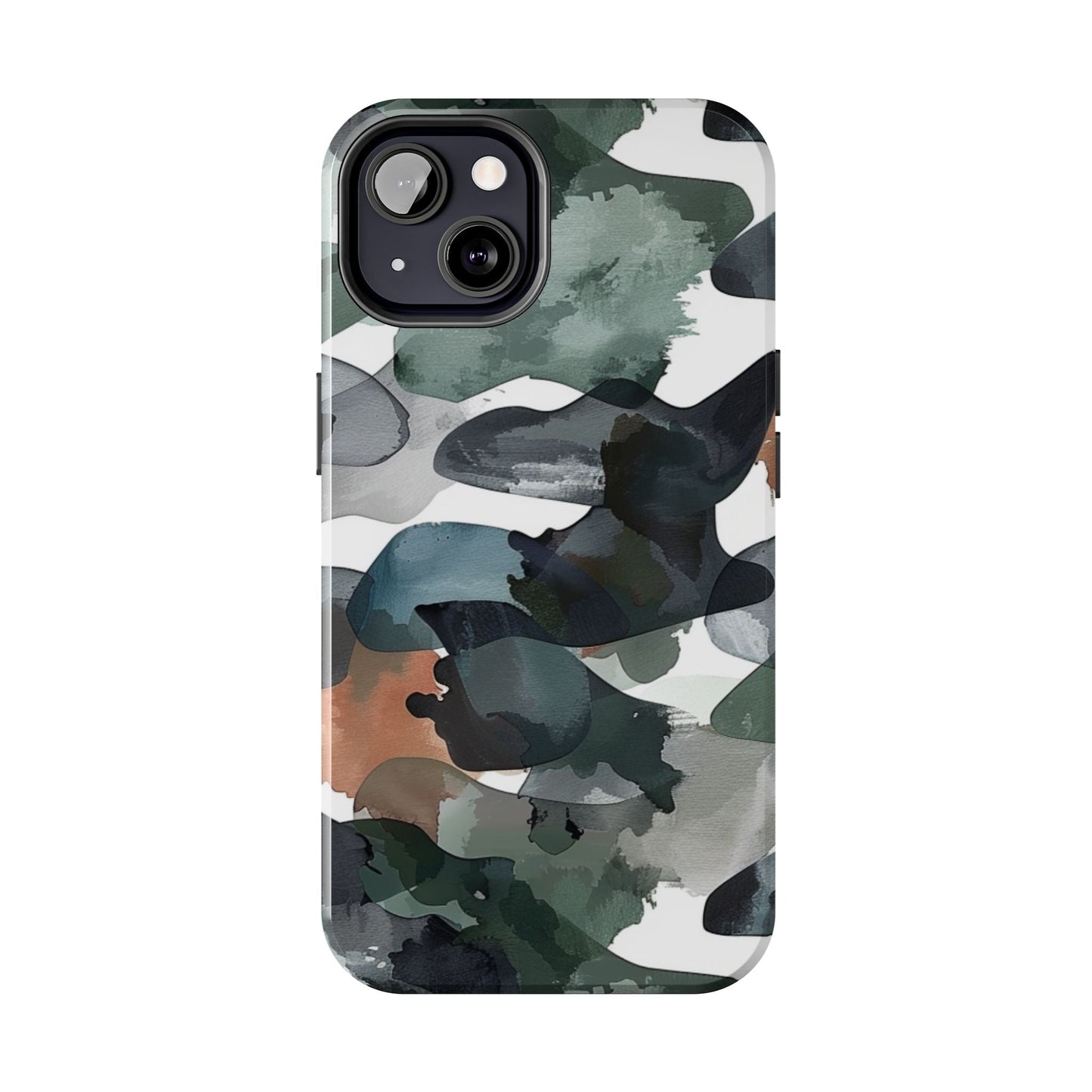 Moody Abstract Watercolor iPhone Case – Earthy Green and Charcoal Design - BOGO Cases