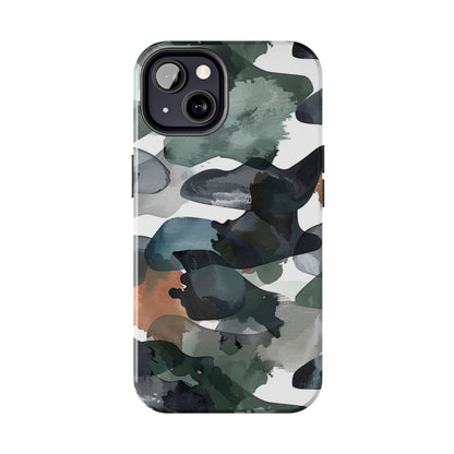 Moody Abstract Watercolor iPhone Case – Earthy Green and Charcoal Design - BOGO Cases