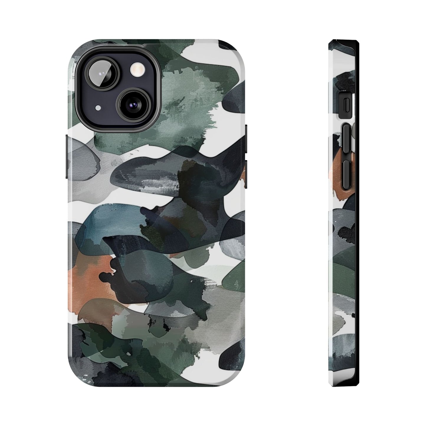 Moody Abstract Watercolor iPhone Case – Earthy Green and Charcoal Design - BOGO Cases