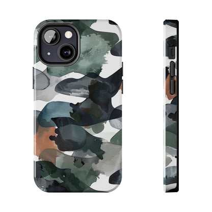 Moody Abstract Watercolor iPhone Case – Earthy Green and Charcoal Design - BOGO Cases