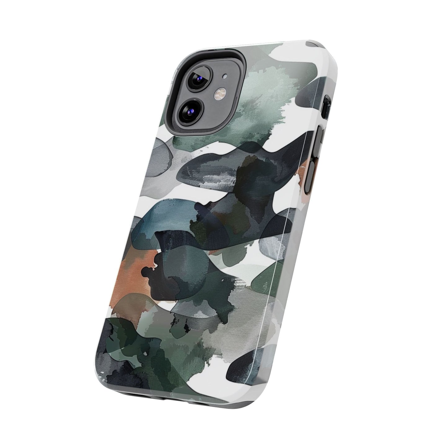 Moody Abstract Watercolor iPhone Case – Earthy Green and Charcoal Design - BOGO Cases
