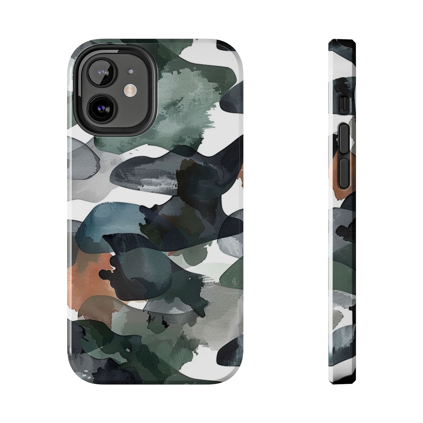 Moody Abstract Watercolor iPhone Case – Earthy Green and Charcoal Design - BOGO Cases