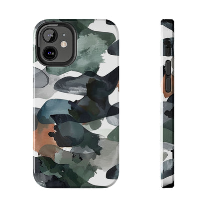 Moody Abstract Watercolor iPhone Case – Earthy Green and Charcoal Design - BOGO Cases