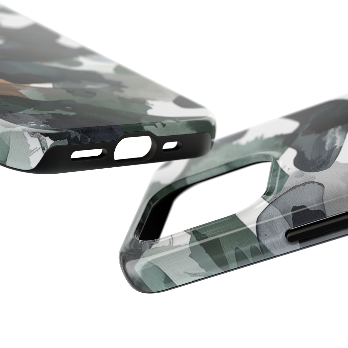 Moody Abstract Watercolor iPhone Case – Earthy Green and Charcoal Design - BOGO Cases