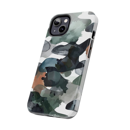 Moody Abstract Watercolor iPhone Case – Earthy Green and Charcoal Design - BOGO Cases