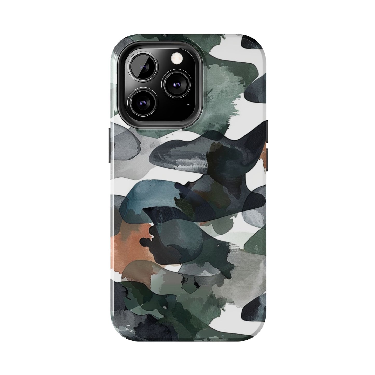 Moody Abstract Watercolor iPhone Case – Earthy Green and Charcoal Design - BOGO Cases