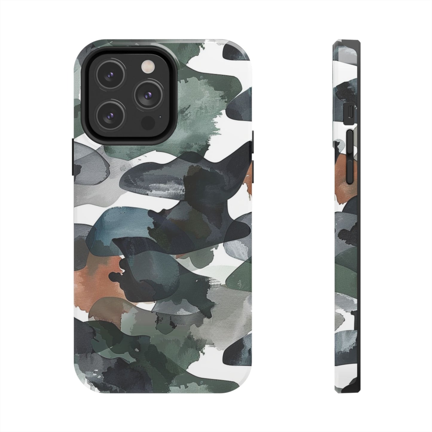 Moody Abstract Watercolor iPhone Case – Earthy Green and Charcoal Design - BOGO Cases