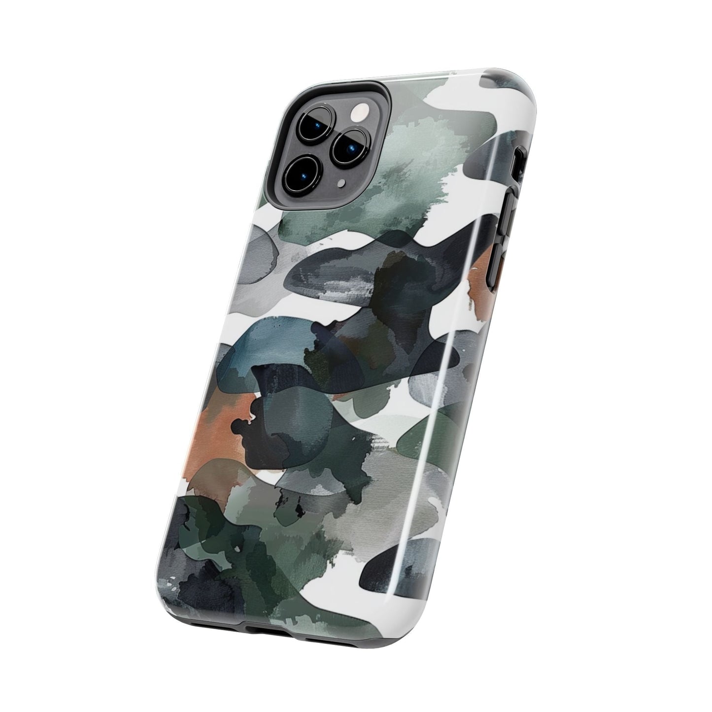 Moody Abstract Watercolor iPhone Case – Earthy Green and Charcoal Design - BOGO Cases