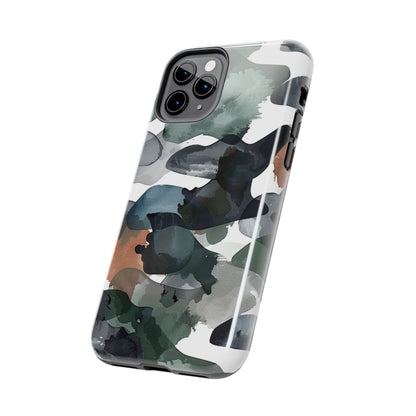 Moody Abstract Watercolor iPhone Case – Earthy Green and Charcoal Design - BOGO Cases