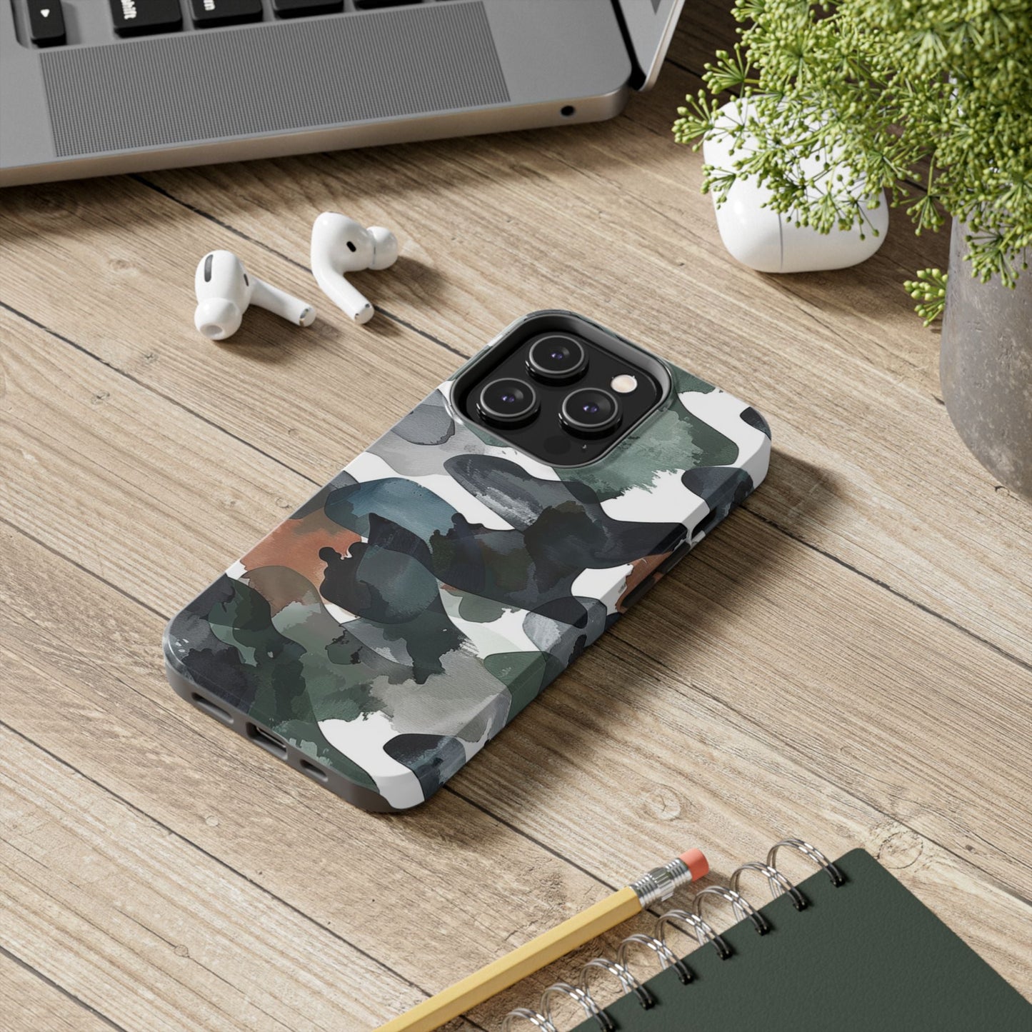 Moody Abstract Watercolor iPhone Case – Earthy Green and Charcoal Design - BOGO Cases