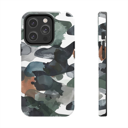 Moody Abstract Watercolor iPhone Case – Earthy Green and Charcoal Design - BOGO Cases