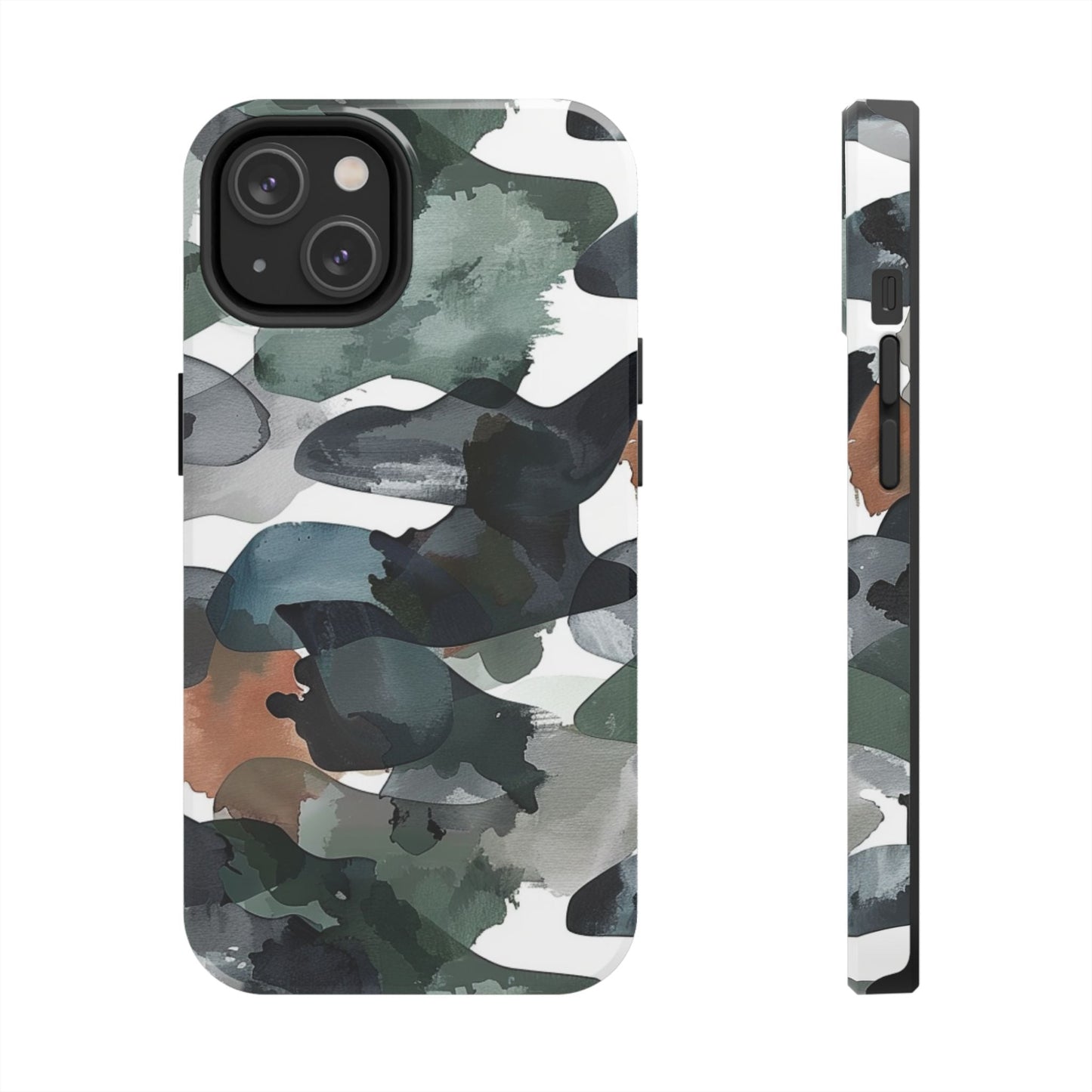 Moody Abstract Watercolor iPhone Case – Earthy Green and Charcoal Design - BOGO Cases