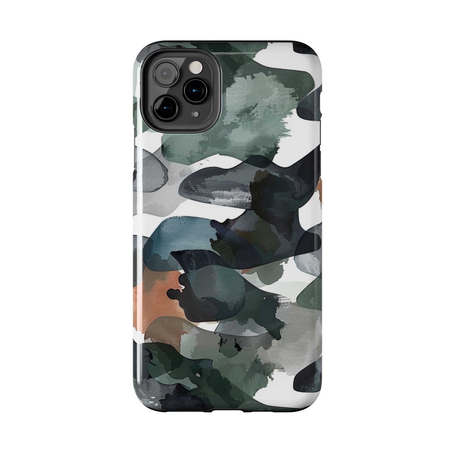 Moody Abstract Watercolor iPhone Case – Earthy Green and Charcoal Design - BOGO Cases