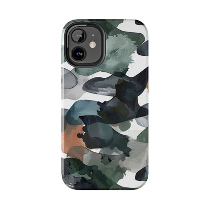 Moody Abstract Watercolor iPhone Case – Earthy Green and Charcoal Design - BOGO Cases