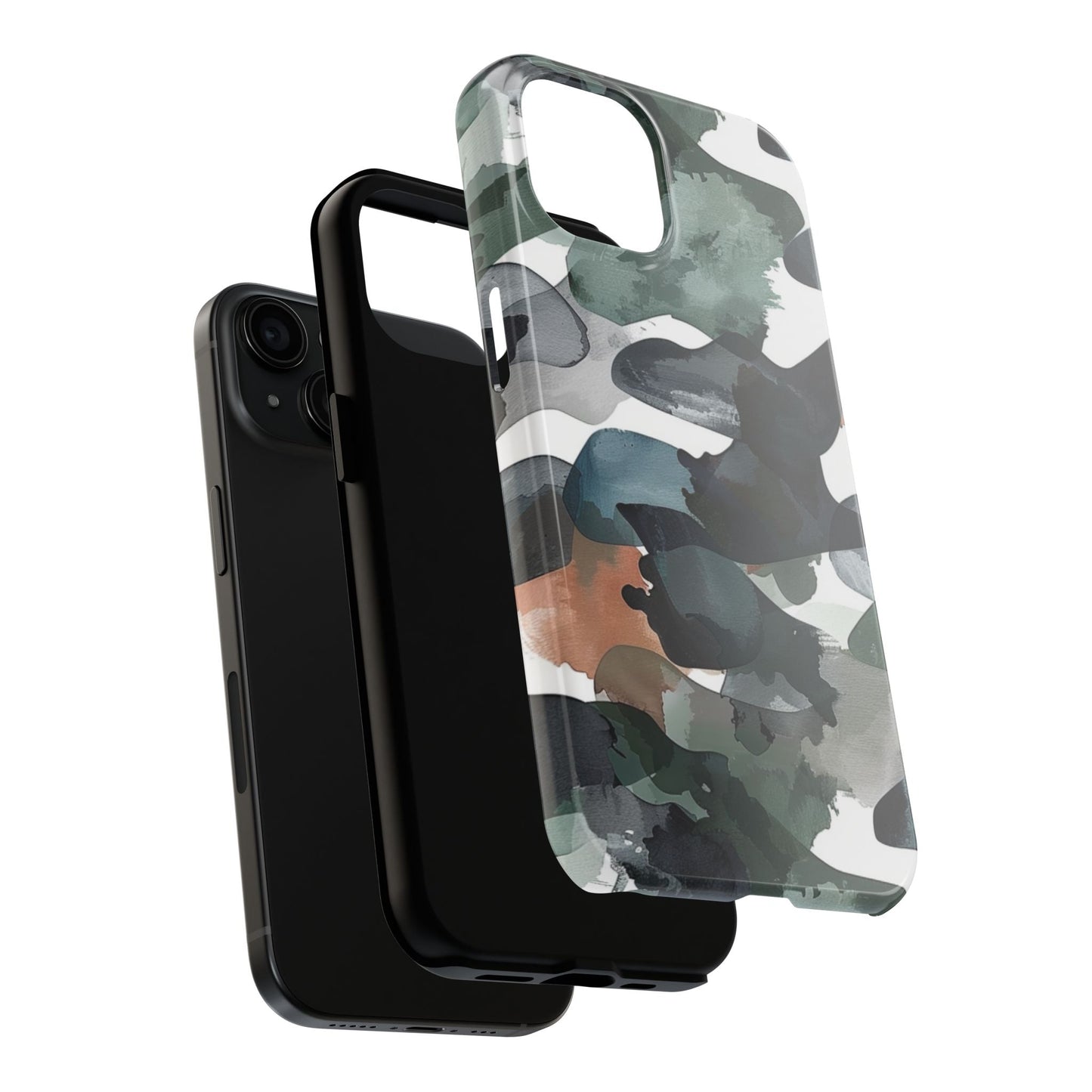 Moody Abstract Watercolor iPhone Case – Earthy Green and Charcoal Design - BOGO Cases