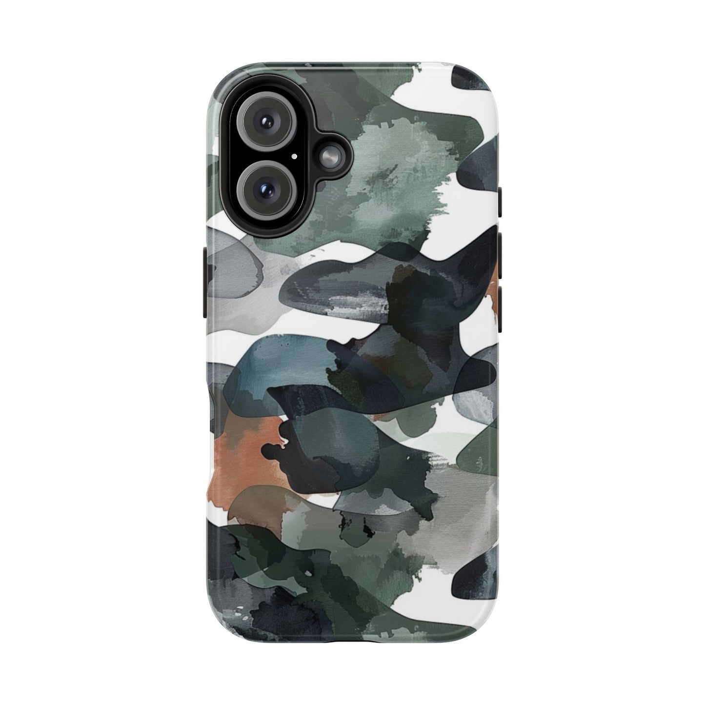 Moody Abstract Watercolor iPhone Case – Earthy Green and Charcoal Design - BOGO Cases