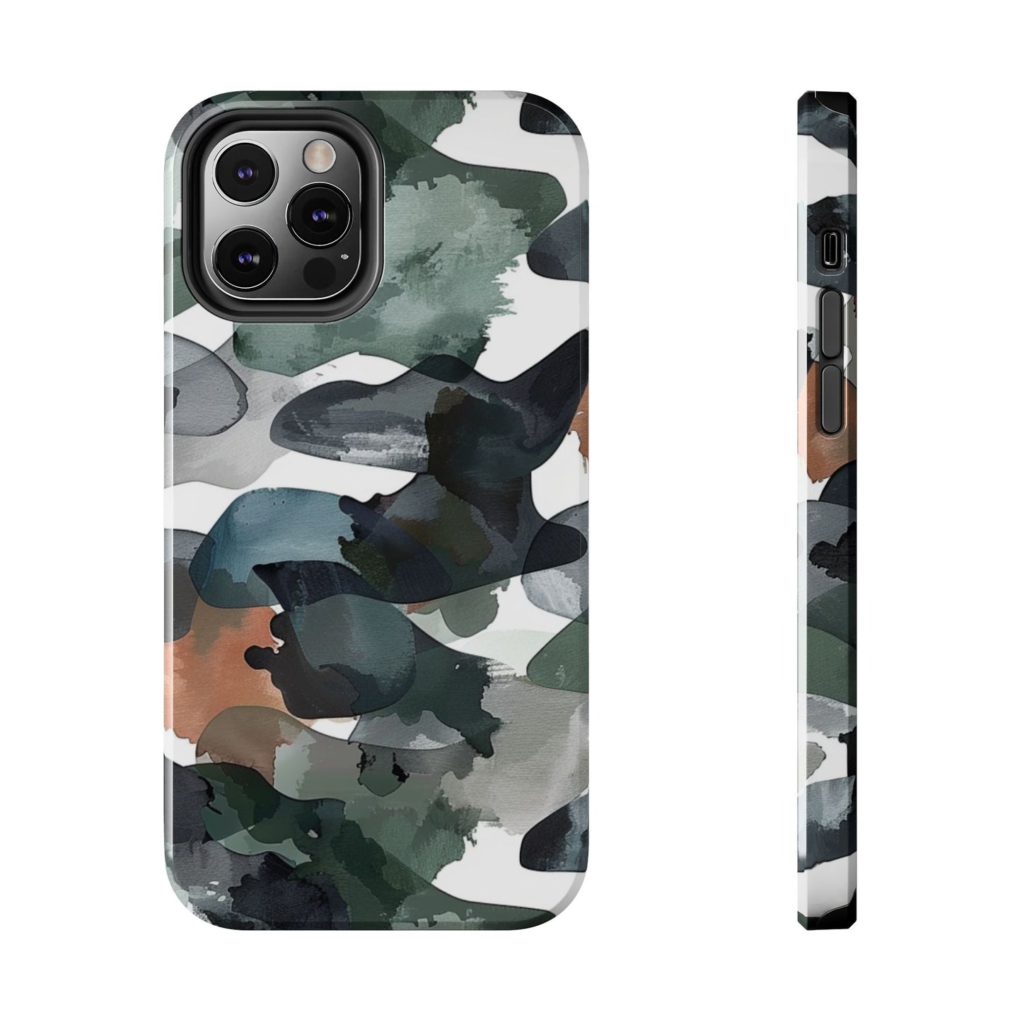 Moody Abstract Watercolor iPhone Case – Earthy Green and Charcoal Design - BOGO Cases