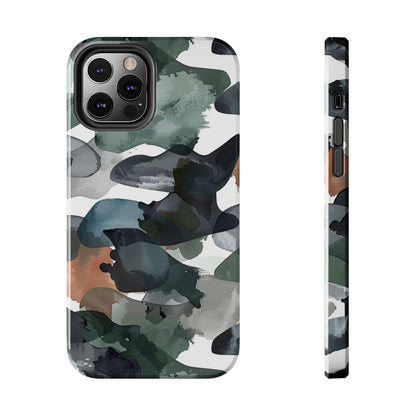 Moody Abstract Watercolor iPhone Case – Earthy Green and Charcoal Design - BOGO Cases