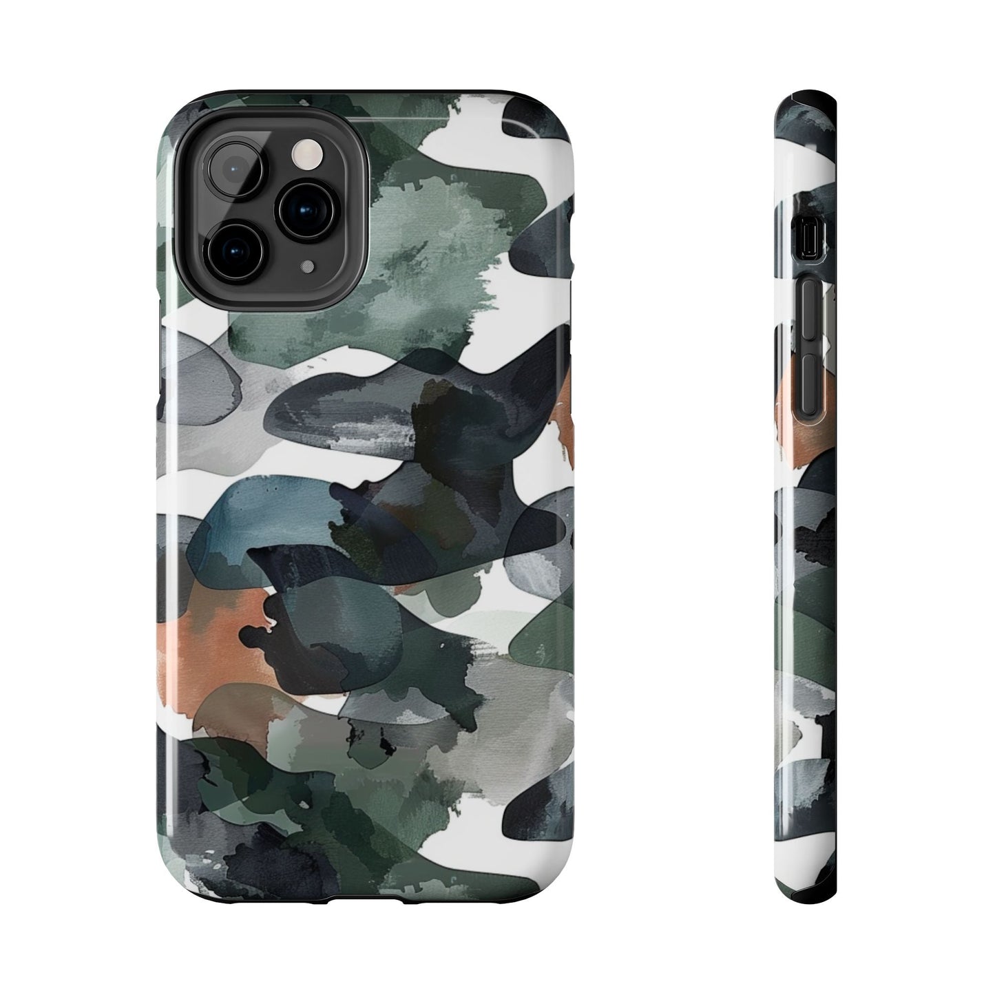 Moody Abstract Watercolor iPhone Case – Earthy Green and Charcoal Design - BOGO Cases