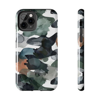 Moody Abstract Watercolor iPhone Case – Earthy Green and Charcoal Design - BOGO Cases