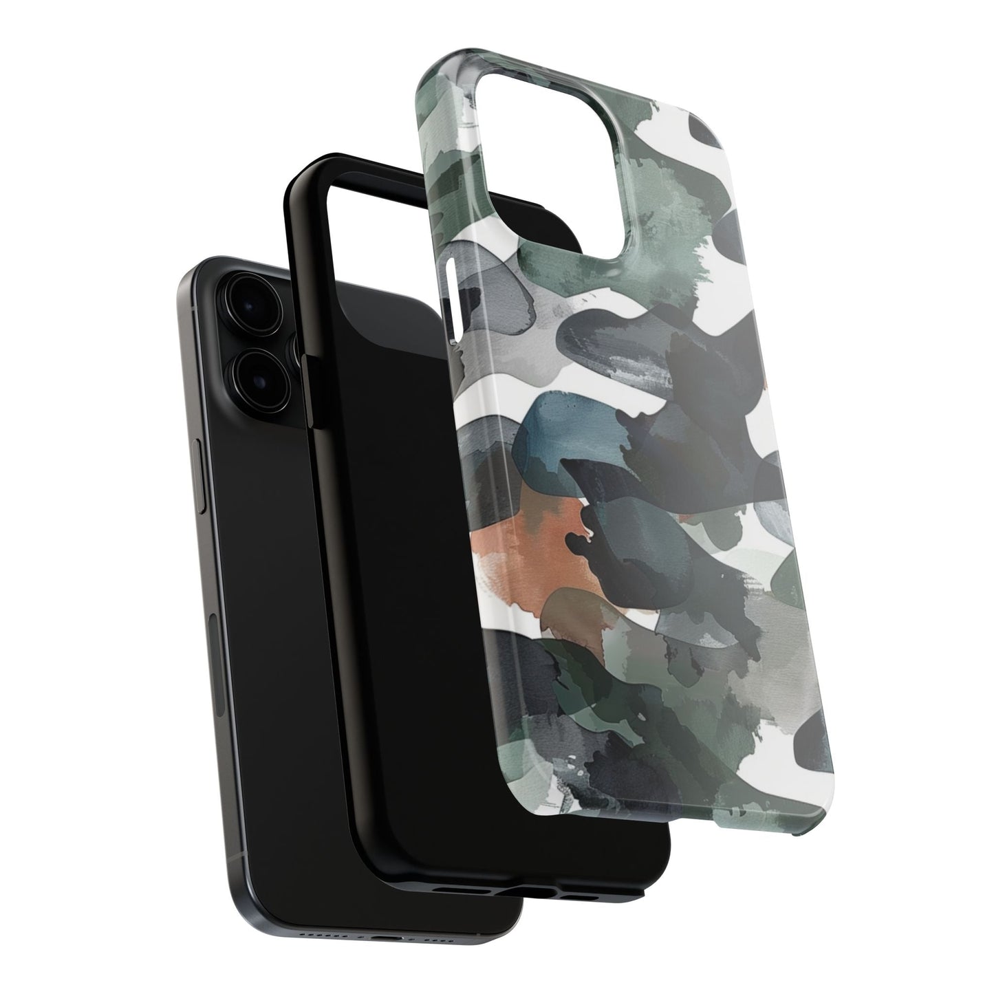 Moody Abstract Watercolor iPhone Case – Earthy Green and Charcoal Design - BOGO Cases