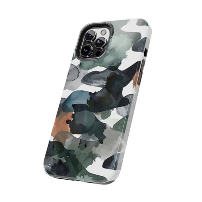 Moody Abstract Watercolor iPhone Case – Earthy Green and Charcoal Design - BOGO Cases
